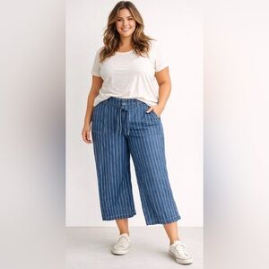 NEW Seven7 Wide Leg Capri Pants Jeans Striped Belted Pockets 16